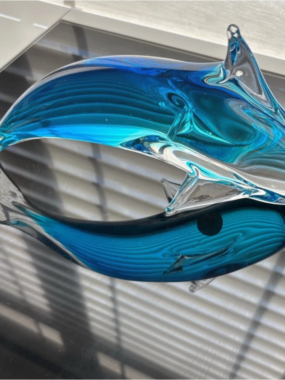 Source Unknown Handblown Glass Dolphin Sculpture - Blue and Teal
